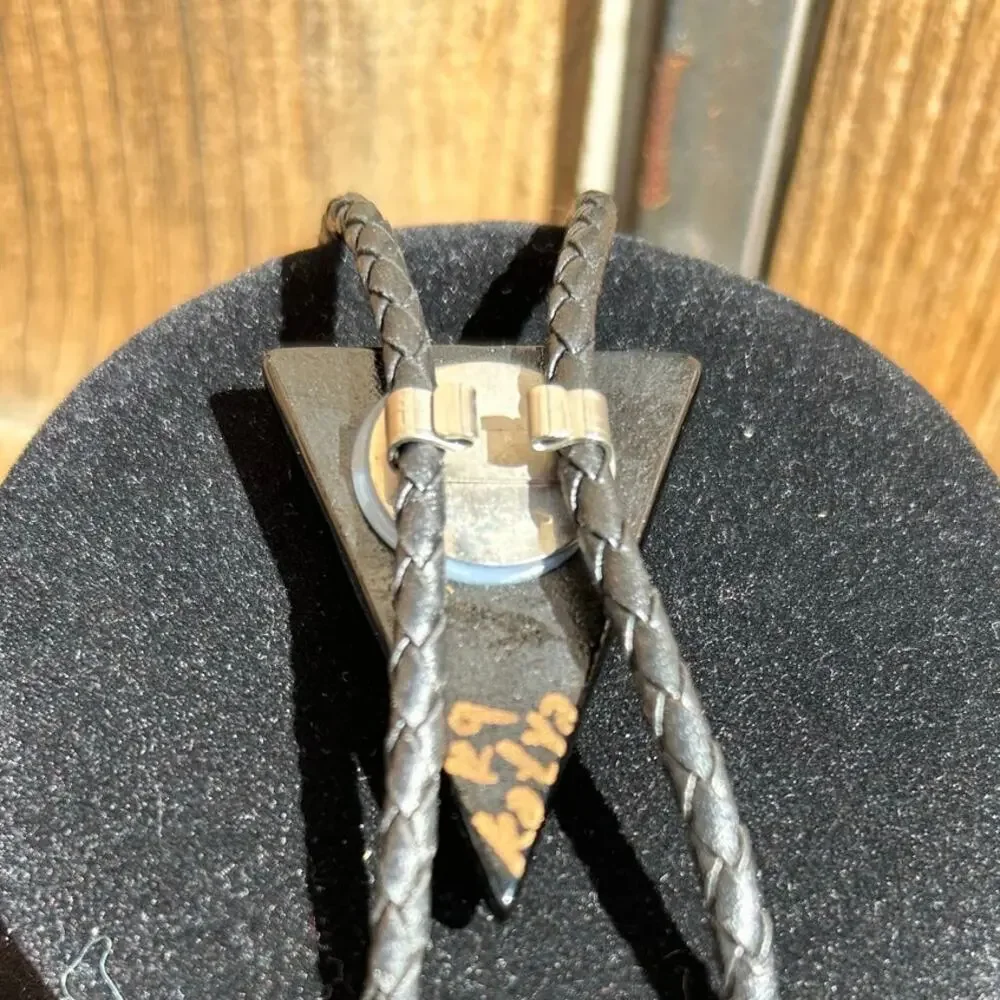 Katya Bolo Tie Handcrafted Artist Katya Abstract Metallic Triangle Blue Black